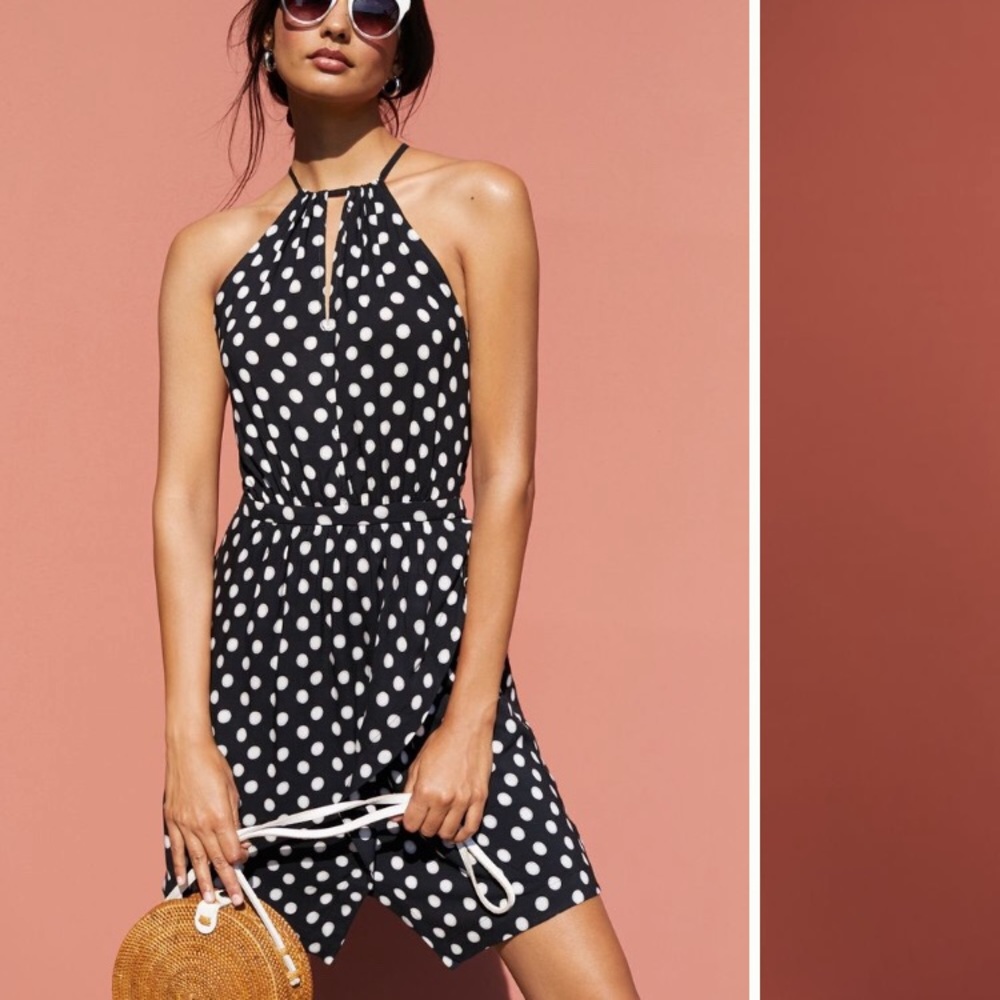 NWT Anthropologie Black Polka Dot Halter Dress XS